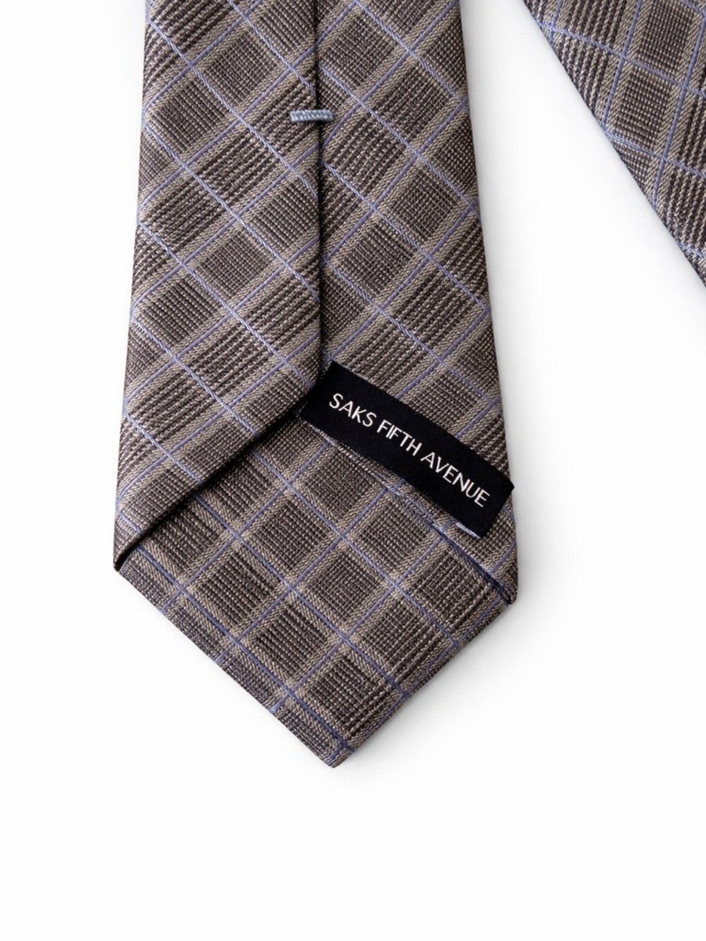 Saks Fifth Avenue Gray Plaid Silk Tie Classic Diamond Pattern Men’s Designer Tie - Picture 3 of 6
